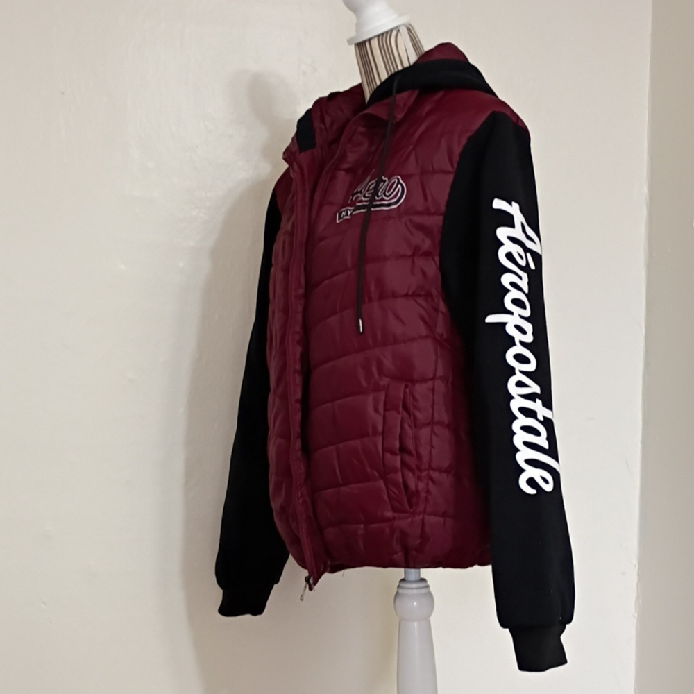Aeropostale Burgundy & Black Bomber Puffer Jacket & Hoodie Size XL